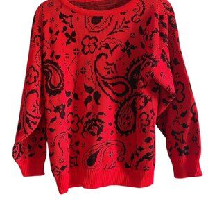 Vintage 80s Red & Black Paisley Knit Sweater